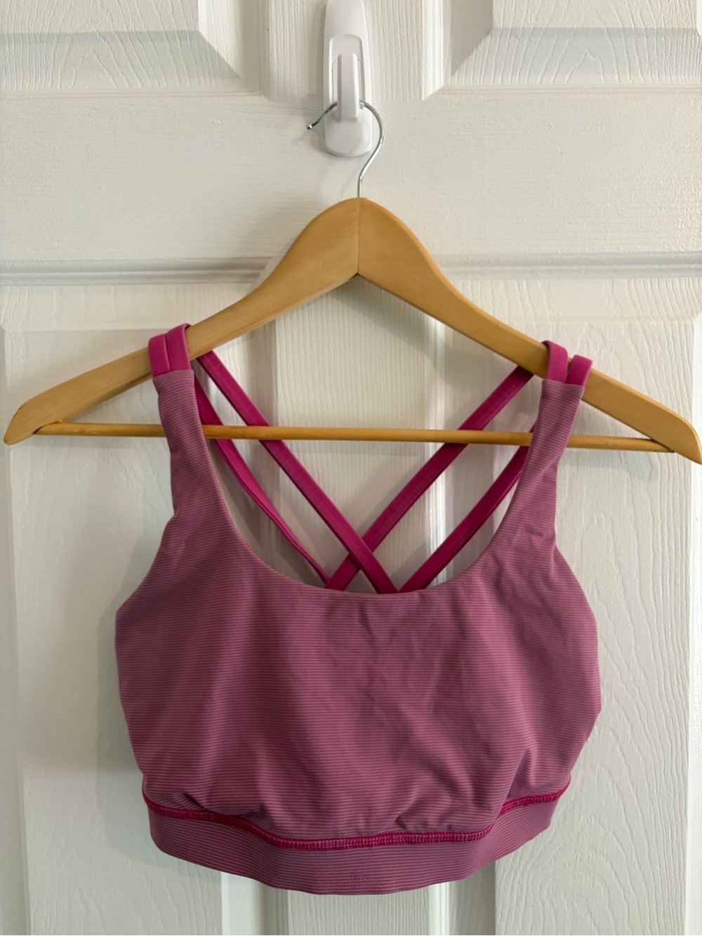 Lululemon Energy Bra Pink Pinstripe With Pink Straps - Size S